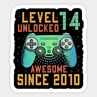 Level Unlocked 14th Birthday Year Old Gamer Bday Sticker